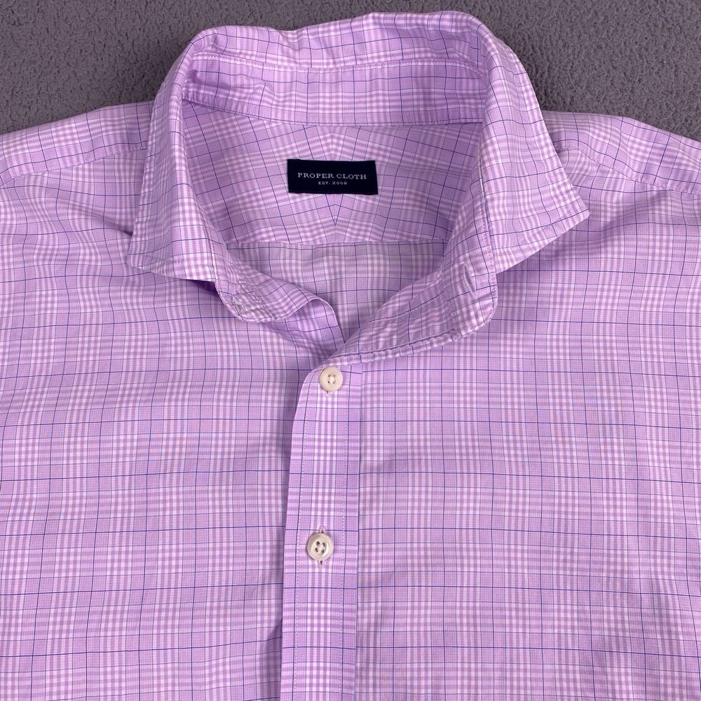 Proper Cloth Shirt (L) Mens L/S Button Up Light Purple Plaid VGUC